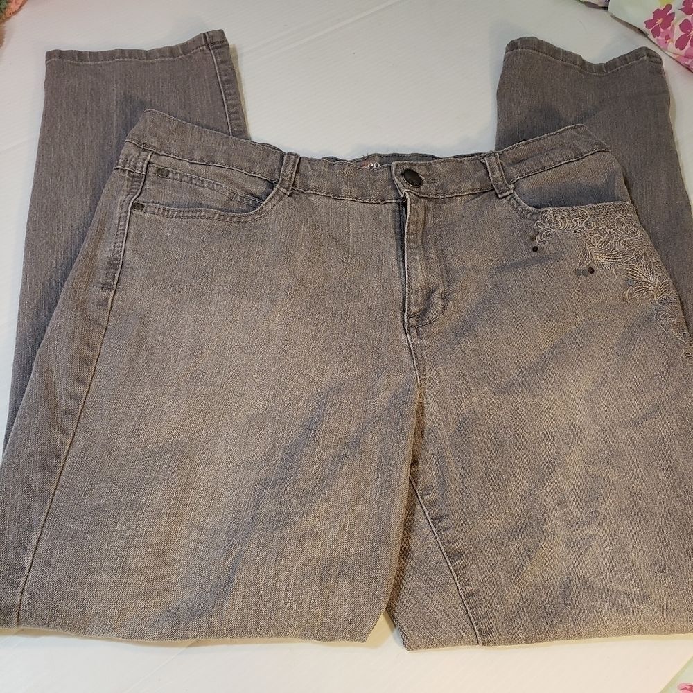 Style & Co Slim Leg Gray Sequin Jeans Sz 14